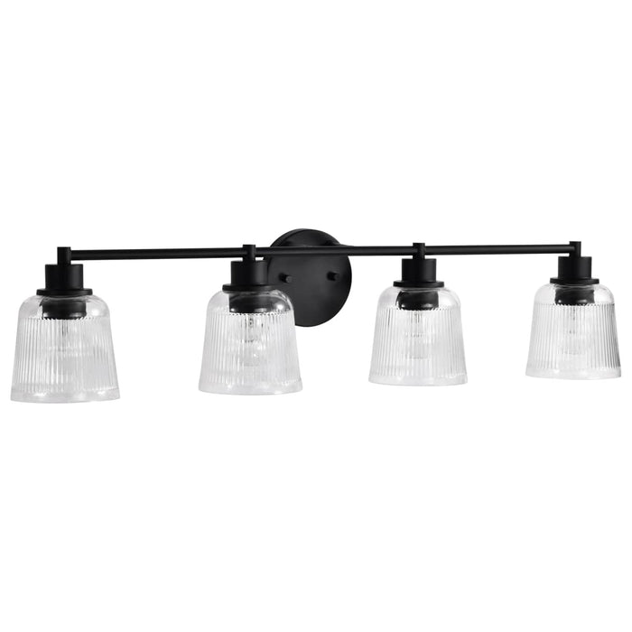 Vanity Nuvo 60-8604 Grayson - 4 Light Vanity - Matte Black Finish - Clear Ribbed Glass Nuvo