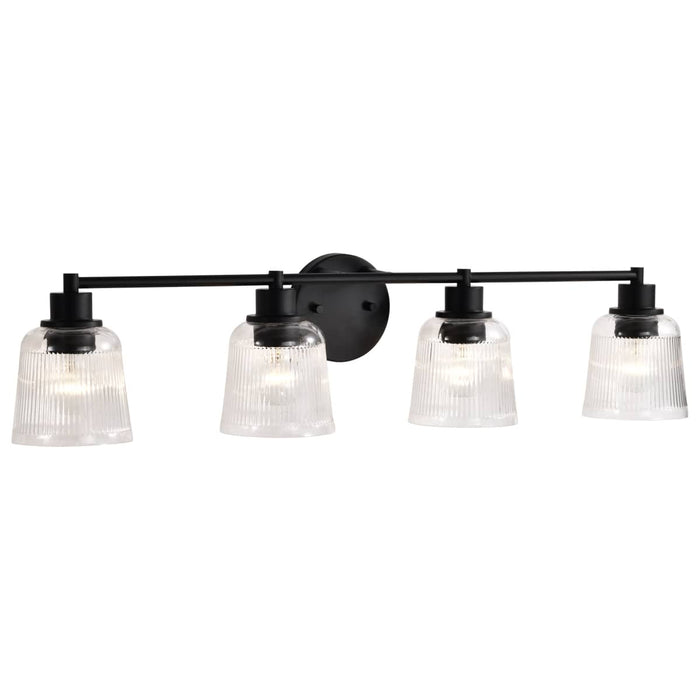 Vanity Nuvo 60-8604 Grayson - 4 Light Vanity - Matte Black Finish - Clear Ribbed Glass Nuvo