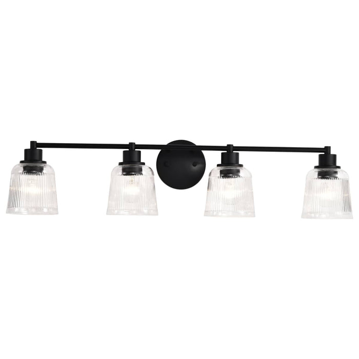 Vanity Nuvo 60-8604 Grayson - 4 Light Vanity - Matte Black Finish - Clear Ribbed Glass Nuvo