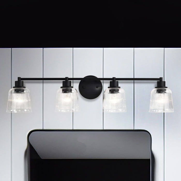 Vanity Nuvo 60-8604 Grayson - 4 Light Vanity - Matte Black Finish - Clear Ribbed Glass Nuvo