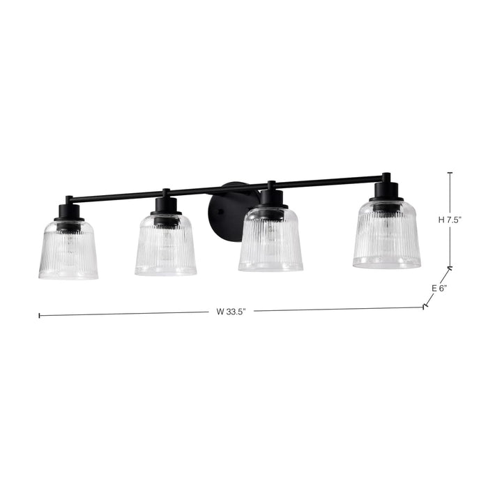 Vanity Nuvo 60-8604 Grayson - 4 Light Vanity - Matte Black Finish - Clear Ribbed Glass Nuvo