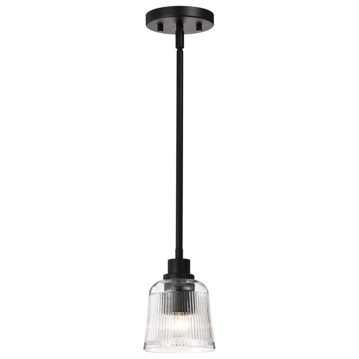 Mini Pendant Nuvo 60-8605 Grayson - 1 Light Mini Pendant - Matte Black Finish - Clear Ribbed Glass Nuvo