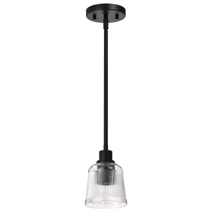 Mini Pendant Nuvo 60-8605 Grayson - 1 Light Mini Pendant - Matte Black Finish - Clear Ribbed Glass Nuvo