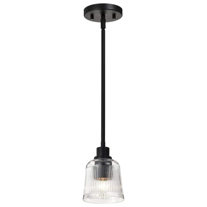 Mini Pendant Nuvo 60-8605 Grayson - 1 Light Mini Pendant - Matte Black Finish - Clear Ribbed Glass Nuvo