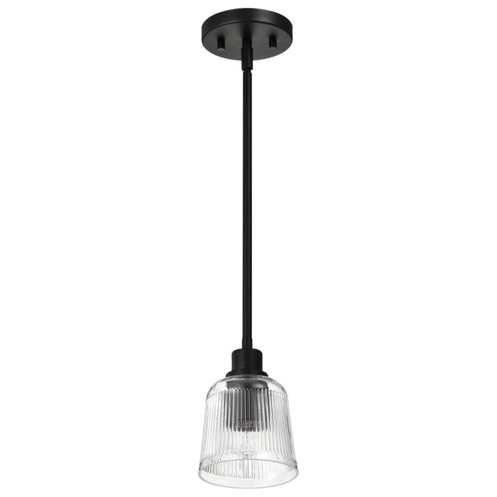 Mini Pendant Nuvo 60-8605 Grayson - 1 Light Mini Pendant - Matte Black Finish - Clear Ribbed Glass Nuvo