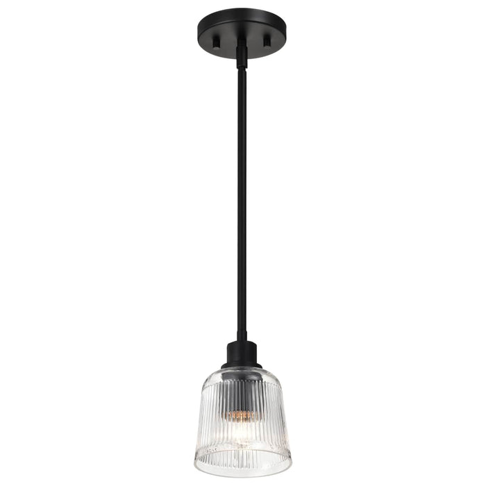 Mini Pendant Nuvo 60-8605 Grayson - 1 Light Mini Pendant - Matte Black Finish - Clear Ribbed Glass Nuvo