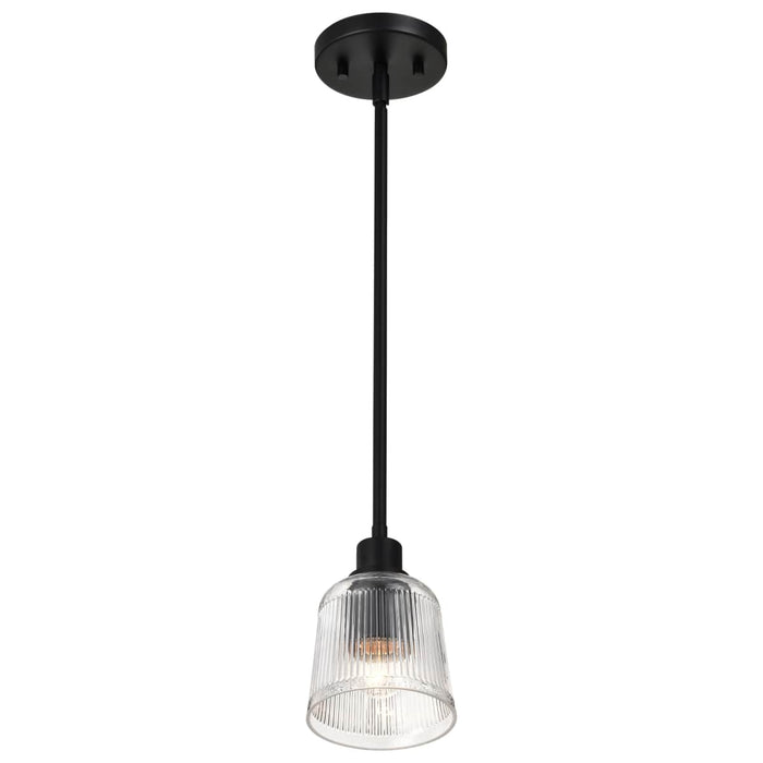 Mini Pendant Nuvo 60-8605 Grayson - 1 Light Mini Pendant - Matte Black Finish - Clear Ribbed Glass Nuvo