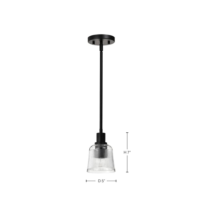 Mini Pendant Nuvo 60-8605 Grayson - 1 Light Mini Pendant - Matte Black Finish - Clear Ribbed Glass Nuvo