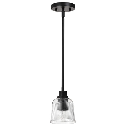Mini Pendant Nuvo 60-8605 Grayson - 1 Light Mini Pendant - Matte Black Finish - Clear Ribbed Glass Nuvo