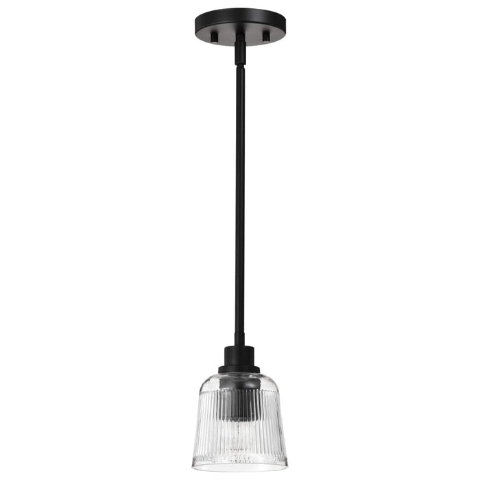 Mini Pendant Nuvo 60-8605 Grayson - 1 Light Mini Pendant - Matte Black Finish - Clear Ribbed Glass Nuvo