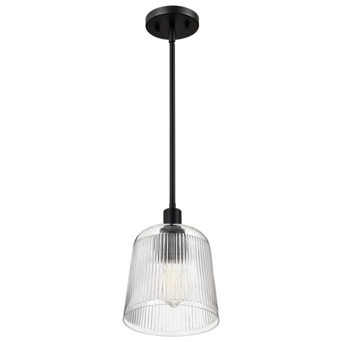 Pendant Nuvo 60-8606 Grayson - Small Pendant - Matte Black Finish - Clear Ribbed Glass Nuvo