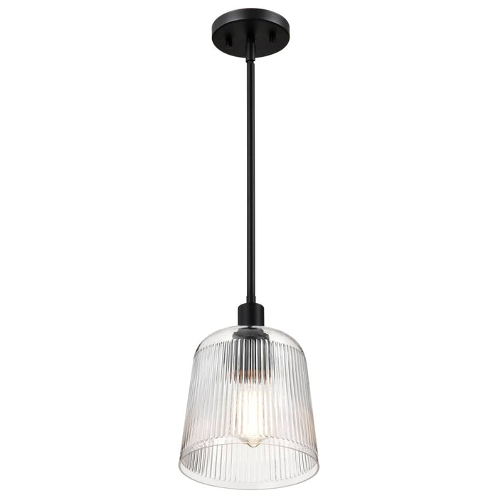 Pendant Nuvo 60-8606 Grayson - Small Pendant - Matte Black Finish - Clear Ribbed Glass Nuvo