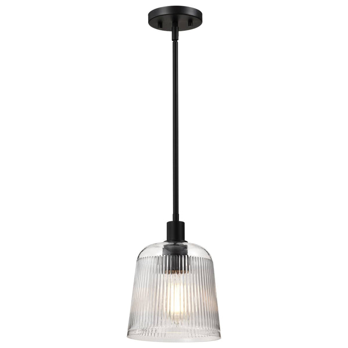 Pendant Nuvo 60-8606 Grayson - Small Pendant - Matte Black Finish - Clear Ribbed Glass Nuvo