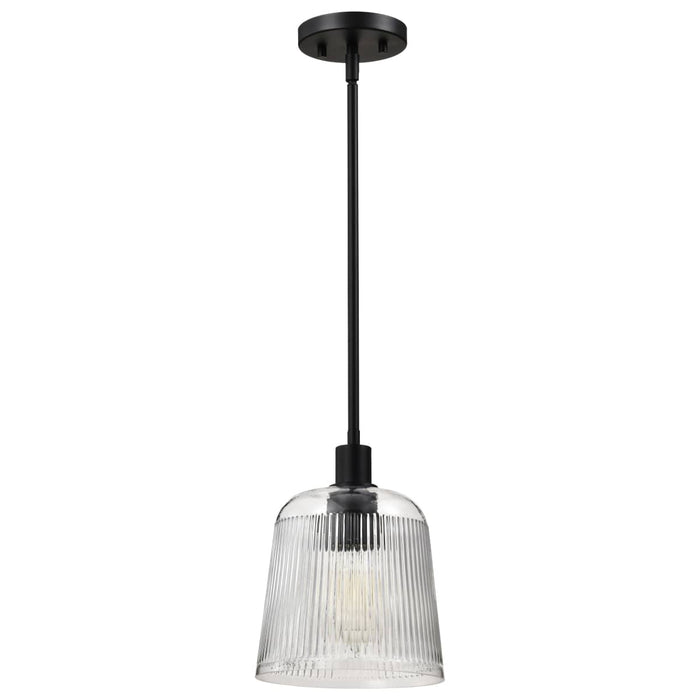 Pendant Nuvo 60-8606 Grayson - Small Pendant - Matte Black Finish - Clear Ribbed Glass Nuvo