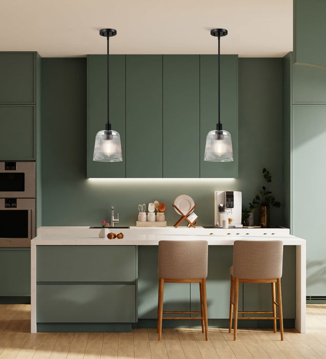 Pendant Nuvo 60-8606 Grayson - Small Pendant - Matte Black Finish - Clear Ribbed Glass Nuvo