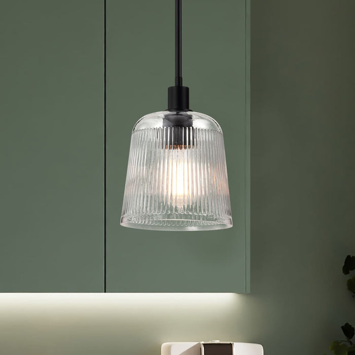Pendant Nuvo 60-8606 Grayson - Small Pendant - Matte Black Finish - Clear Ribbed Glass Nuvo