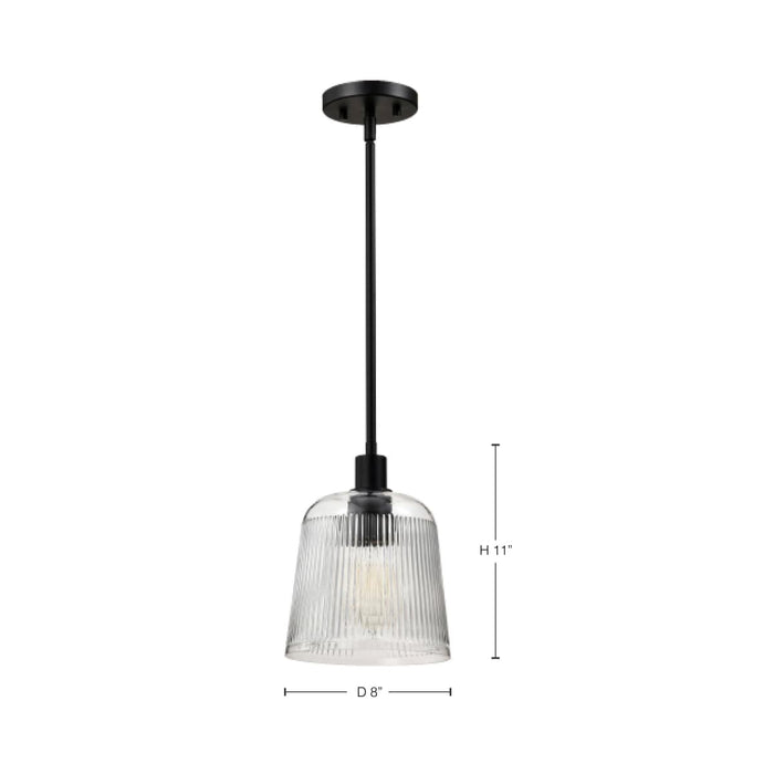 Pendant Nuvo 60-8606 Grayson - Small Pendant - Matte Black Finish - Clear Ribbed Glass Nuvo