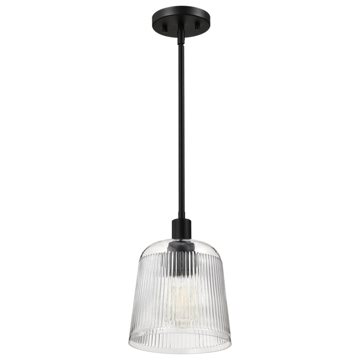 Pendant Nuvo 60-8606 Grayson - Small Pendant - Matte Black Finish - Clear Ribbed Glass Nuvo