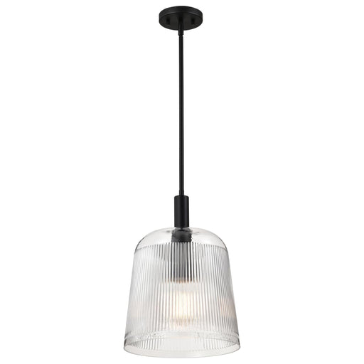 Pendant Nuvo 60-8607 Grayson - Large Pendant - Matte Black Finish - Clear Ribbed Glass Nuvo