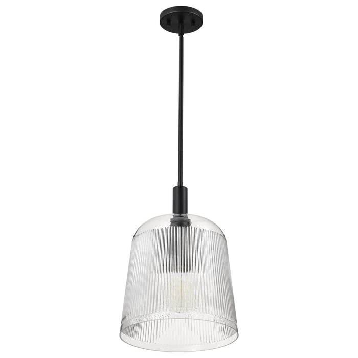 Pendant Nuvo 60-8607 Grayson - Large Pendant - Matte Black Finish - Clear Ribbed Glass Nuvo