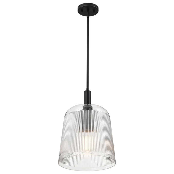 Pendant Nuvo 60-8607 Grayson - Large Pendant - Matte Black Finish - Clear Ribbed Glass Nuvo
