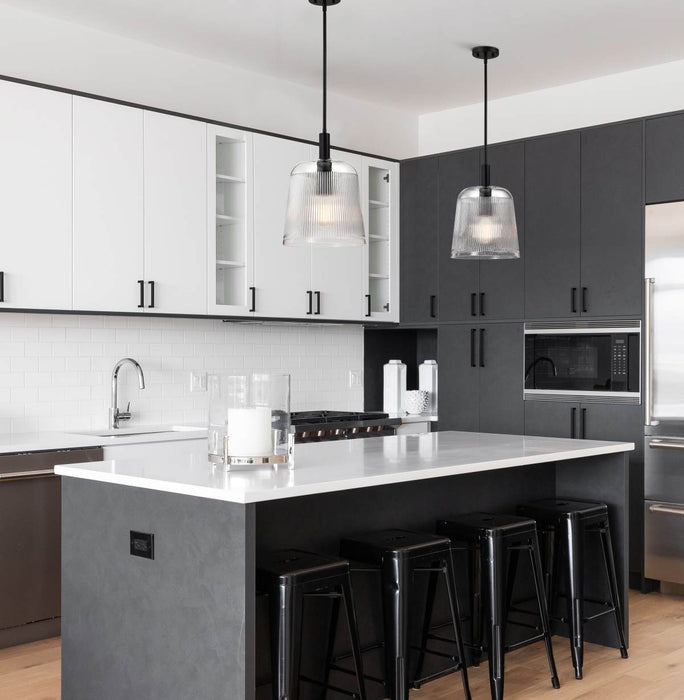 Pendant Nuvo 60-8607 Grayson - Large Pendant - Matte Black Finish - Clear Ribbed Glass Nuvo