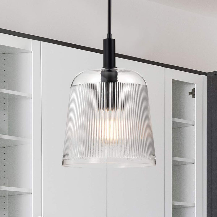 Pendant Nuvo 60-8607 Grayson - Large Pendant - Matte Black Finish - Clear Ribbed Glass Nuvo