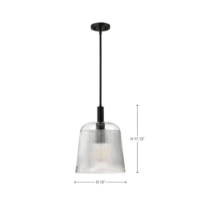 Pendant Nuvo 60-8607 Grayson - Large Pendant - Matte Black Finish - Clear Ribbed Glass Nuvo
