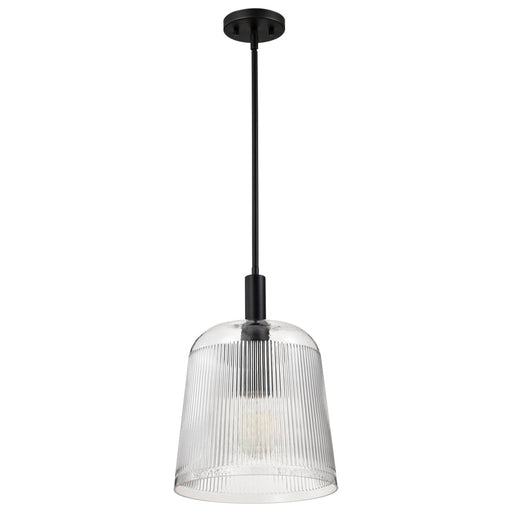 Pendant Nuvo 60-8607 Grayson - Large Pendant - Matte Black Finish - Clear Ribbed Glass Nuvo