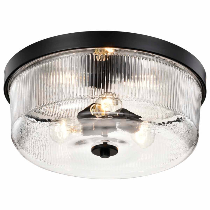 Flush Mount Nuvo 60-8609 Grayson - Large Flush Mount - Matte Black Finish - Clear Ribbed Glass Nuvo