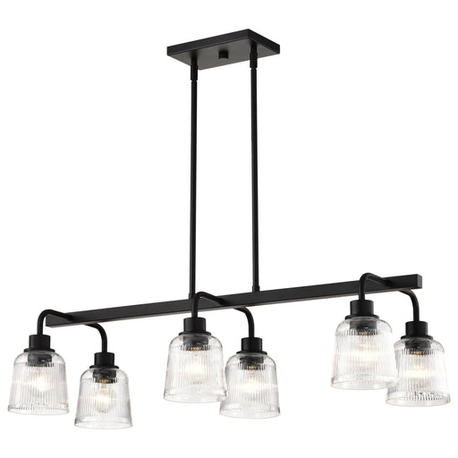 Island Pendant Nuvo 60-8610 Grayson - 6 Light Island Pendant - Matte Black Finish - Clear Ribbed Glass Nuvo