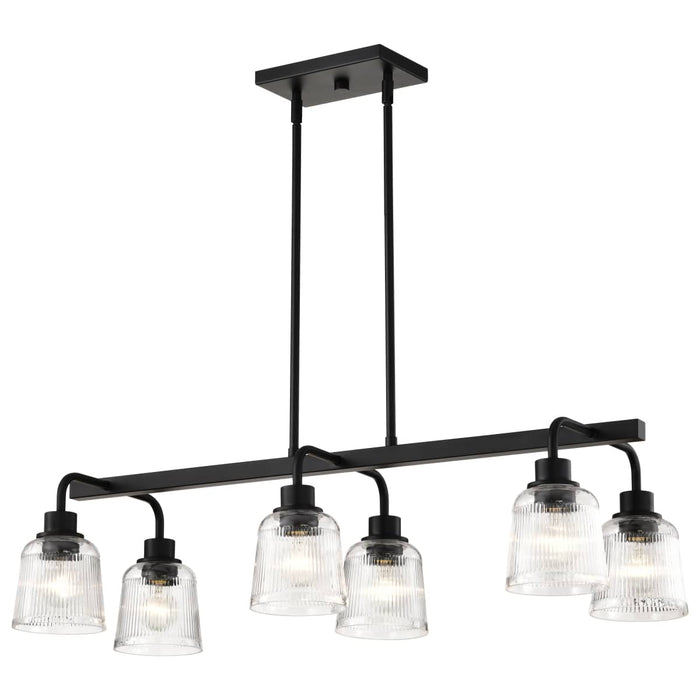 Island Pendant Nuvo 60-8610 Grayson - 6 Light Island Pendant - Matte Black Finish - Clear Ribbed Glass Nuvo
