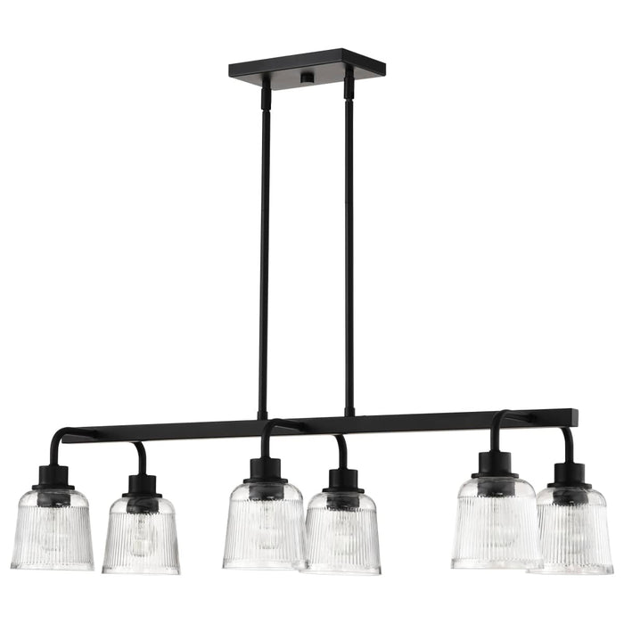 Island Pendant Nuvo 60-8610 Grayson - 6 Light Island Pendant - Matte Black Finish - Clear Ribbed Glass Nuvo