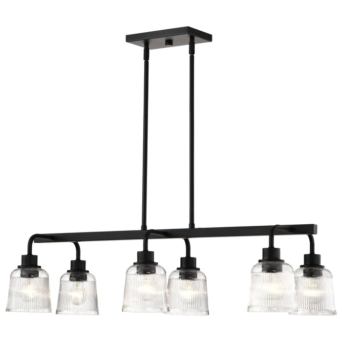 Island Pendant Nuvo 60-8610 Grayson - 6 Light Island Pendant - Matte Black Finish - Clear Ribbed Glass Nuvo