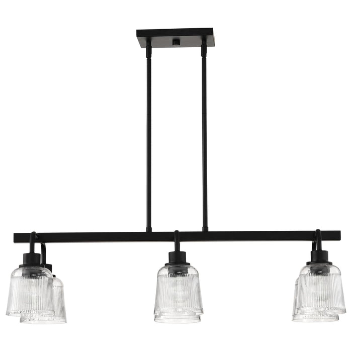 Island Pendant Nuvo 60-8610 Grayson - 6 Light Island Pendant - Matte Black Finish - Clear Ribbed Glass Nuvo