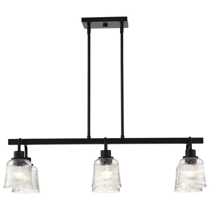 Island Pendant Nuvo 60-8610 Grayson - 6 Light Island Pendant - Matte Black Finish - Clear Ribbed Glass Nuvo