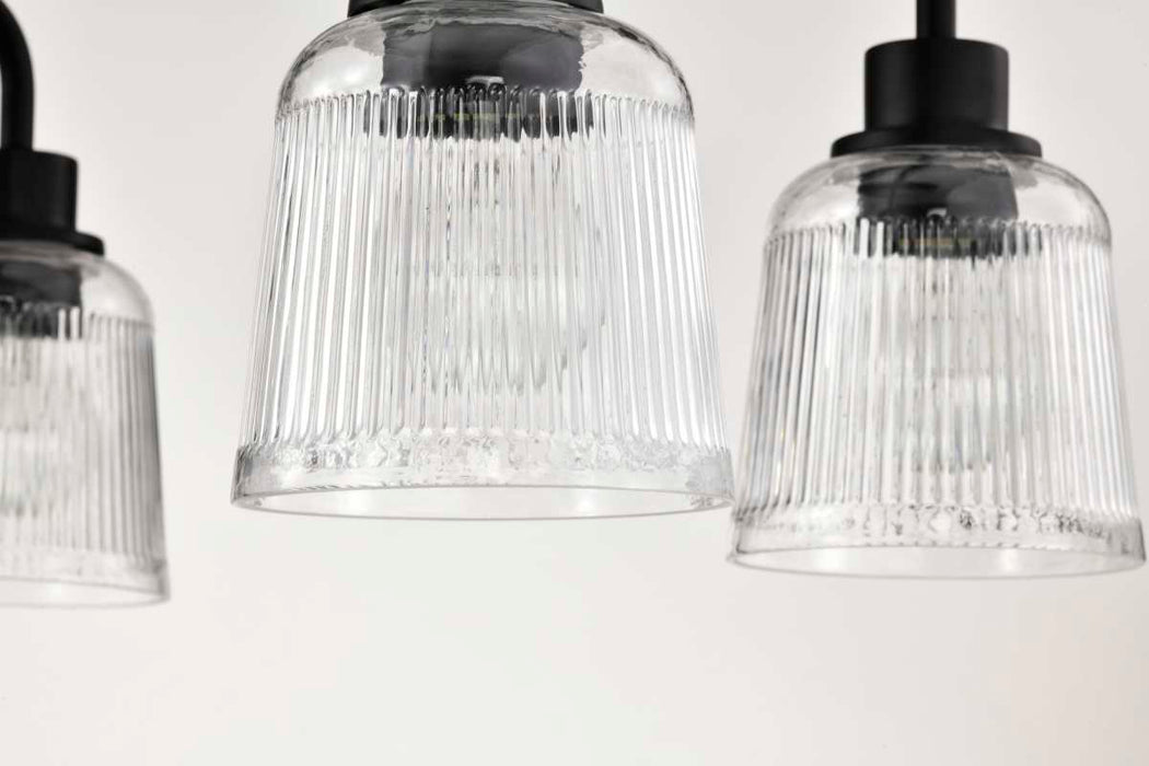 Island Pendant Nuvo 60-8610 Grayson - 6 Light Island Pendant - Matte Black Finish - Clear Ribbed Glass Nuvo