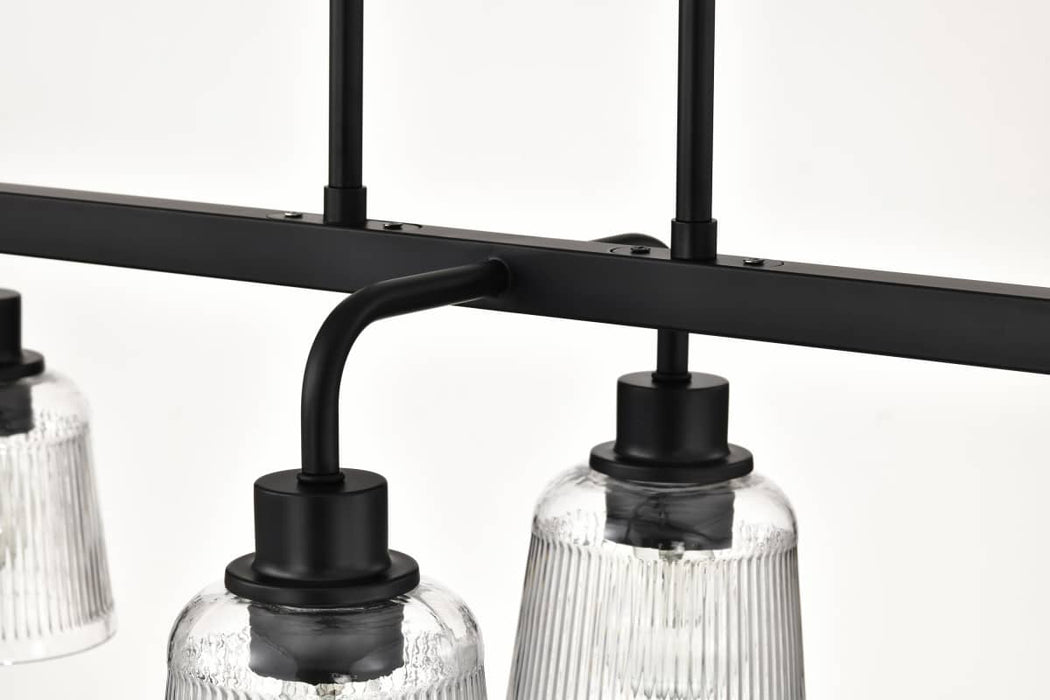 Island Pendant Nuvo 60-8610 Grayson - 6 Light Island Pendant - Matte Black Finish - Clear Ribbed Glass Nuvo