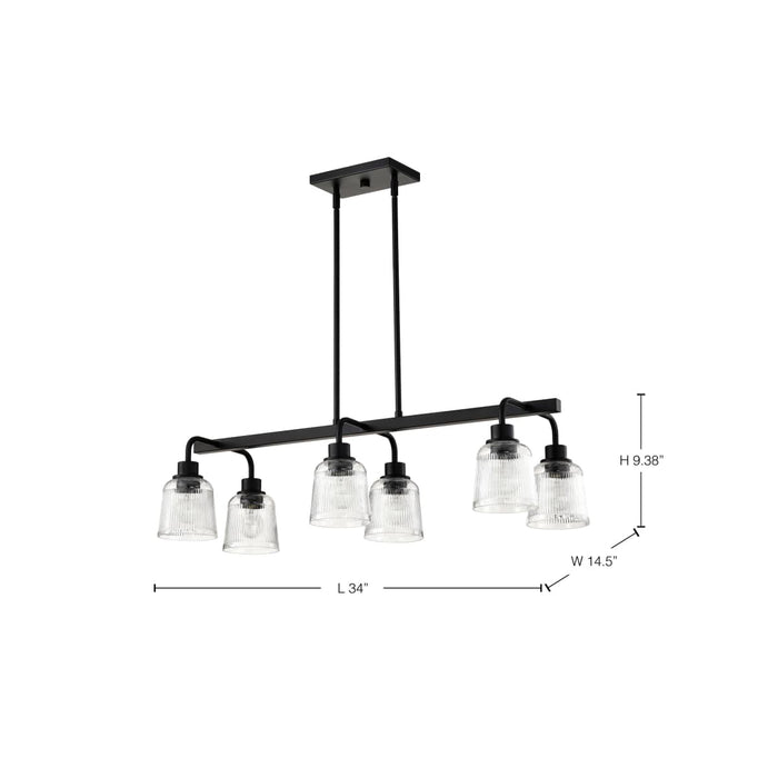 Island Pendant Nuvo 60-8610 Grayson - 6 Light Island Pendant - Matte Black Finish - Clear Ribbed Glass Nuvo