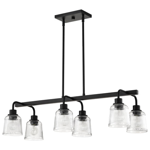 Island Pendant Nuvo 60-8610 Grayson - 6 Light Island Pendant - Matte Black Finish - Clear Ribbed Glass Nuvo