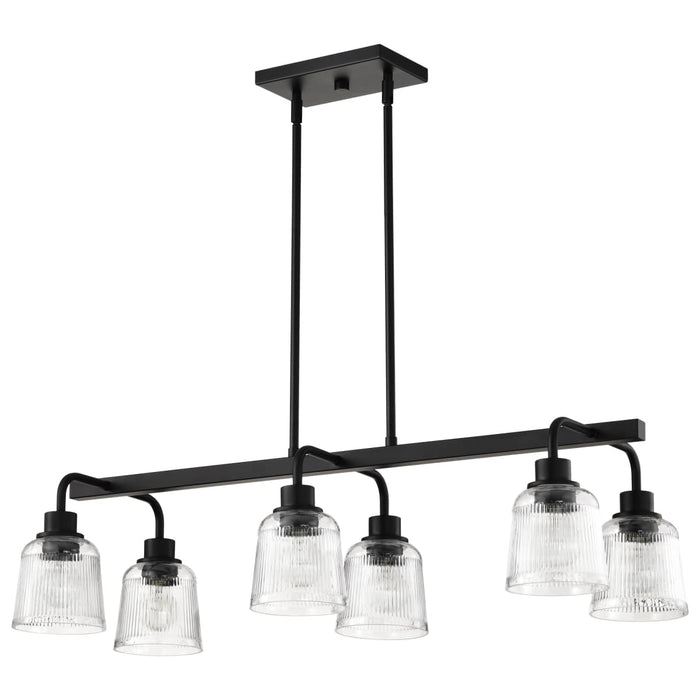 Island Pendant Nuvo 60-8610 Grayson - 6 Light Island Pendant - Matte Black Finish - Clear Ribbed Glass Nuvo