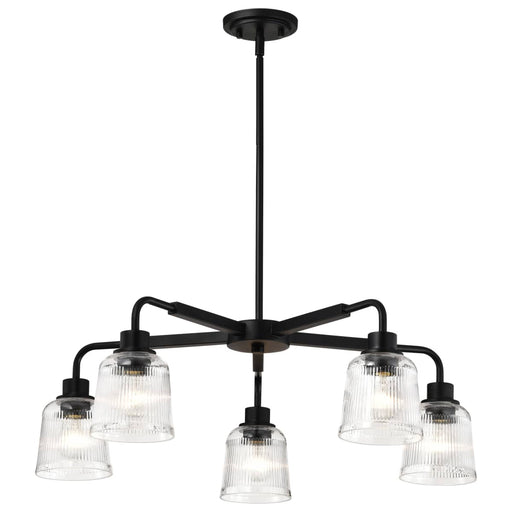 Chandelier Nuvo 60-8611 Grayson - 5 Light Chandelier - Matte Black Finish - Clear Ribbed Glass Nuvo