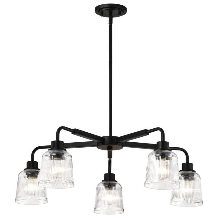 Chandelier Nuvo 60-8611 Grayson - 5 Light Chandelier - Matte Black Finish - Clear Ribbed Glass Nuvo
