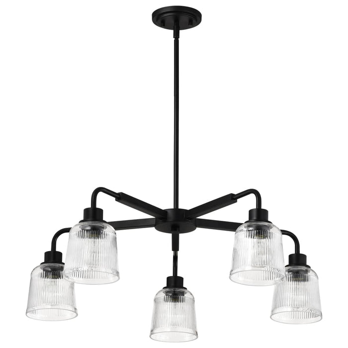 Chandelier Nuvo 60-8611 Grayson - 5 Light Chandelier - Matte Black Finish - Clear Ribbed Glass Nuvo