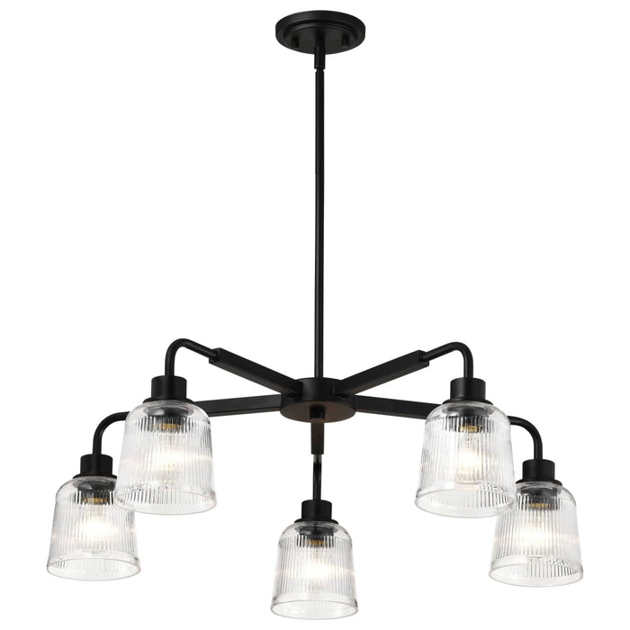 Chandelier Nuvo 60-8611 Grayson - 5 Light Chandelier - Matte Black Finish - Clear Ribbed Glass Nuvo