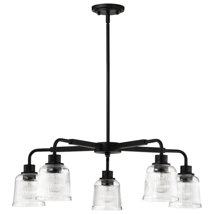Chandelier Nuvo 60-8611 Grayson - 5 Light Chandelier - Matte Black Finish - Clear Ribbed Glass Nuvo