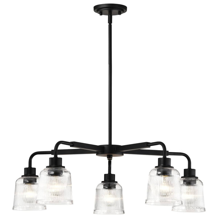 Chandelier Nuvo 60-8611 Grayson - 5 Light Chandelier - Matte Black Finish - Clear Ribbed Glass Nuvo