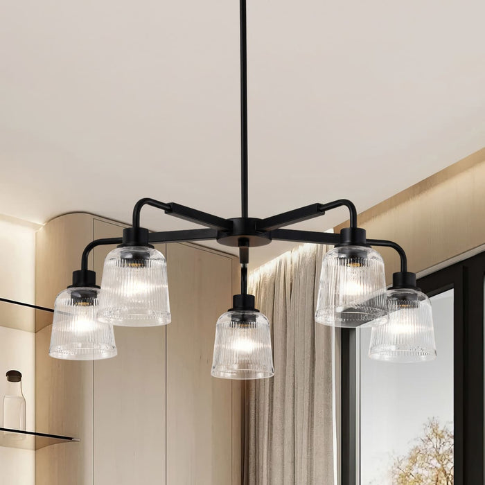 Chandelier Nuvo 60-8611 Grayson - 5 Light Chandelier - Matte Black Finish - Clear Ribbed Glass Nuvo