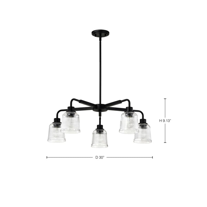 Chandelier Nuvo 60-8611 Grayson - 5 Light Chandelier - Matte Black Finish - Clear Ribbed Glass Nuvo
