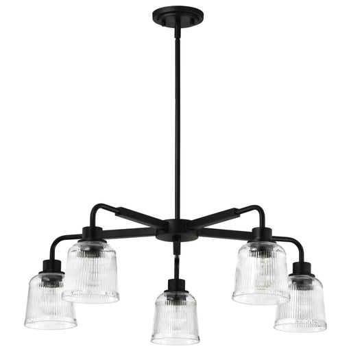 Chandelier Nuvo 60-8611 Grayson - 5 Light Chandelier - Matte Black Finish - Clear Ribbed Glass Nuvo